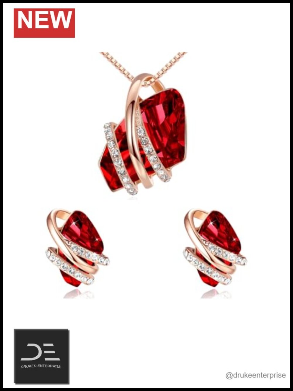 Silver Tone Crystal Wish Stone Necklace and Stud Earrings Set